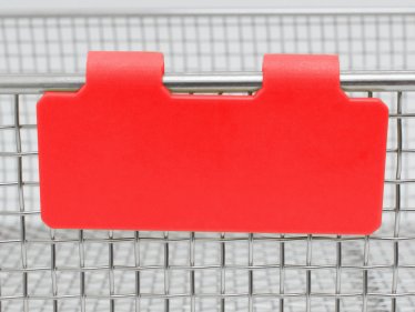 Zawieszka syntetyczna 70x30 mm z 2 klipsami, do tac i koszy